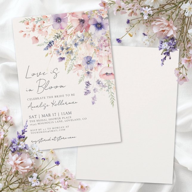 Convite O Amor Está em Flor Encontro para Noiva com Tema d (Love Is In Bloom Wildflower Bridal Shower Invitation)