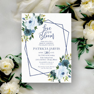 Convite O Amor Está em Flor Pó Azul Floral Chá de Noiva