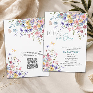 Convite O Amor Está em Flor QR Code Chá de Bebê Azul