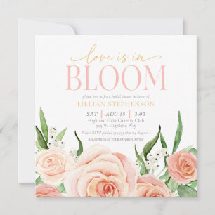 Convite O Amor Está em Flor Rosa Desmaiado Floral Chá de N