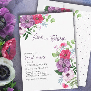 Convite O amor está em flor Rosa Roxo Floral Chuveiro de N