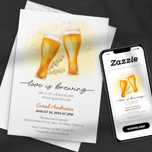Convite O Amor Está Fazendo Cerveja Aquarela Chá de Noiva