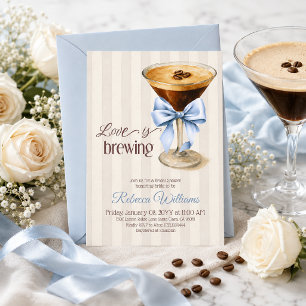 Convite O amor está fervendo Chá de Noiva Coffee Blue Stri