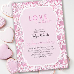 Convite O Amor está no Ar Rosa Coração de Amor Chuveiro de