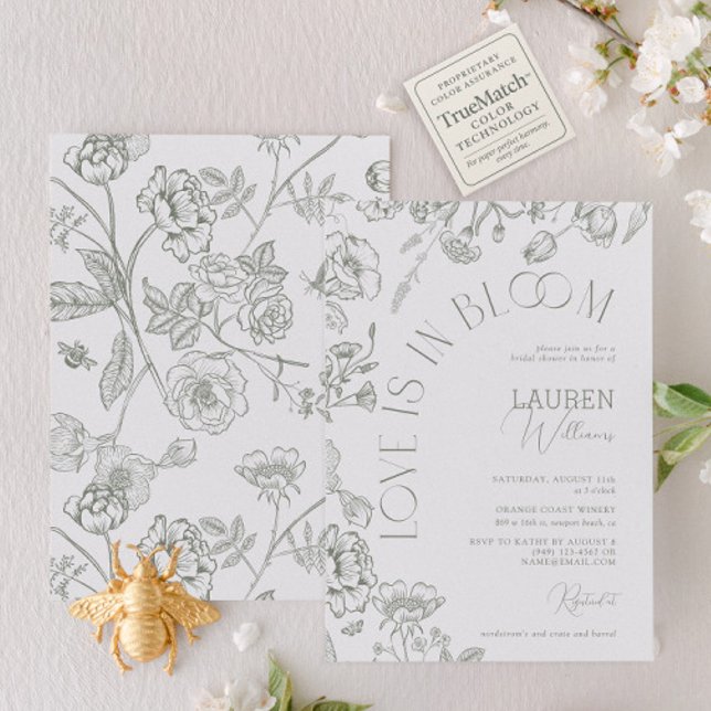 Convite O Amor Está No Blogue Sage Green Floral Chá de pan (Criador carregado)