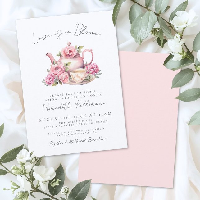 Convite O Amor Está No Bloom Floral Tea Chá de panela (Love Is In Bloom Floral Tea Bridal Shower Invitation)