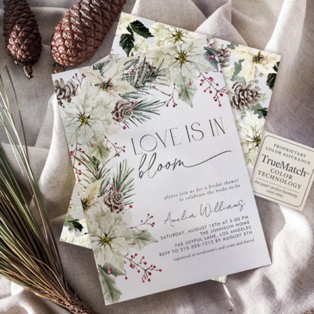 Convite O amor está no Bloom Winter Poinsettia Flowers (Criador carregado)