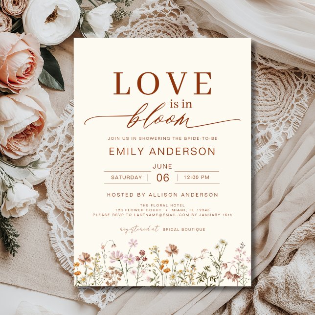 Convite O amor está no Chá de panela Bloom Wildflower Boho (Criador carregado)