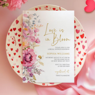 Convite O amor está no Chá de panela de Flores Roxas Bloqu