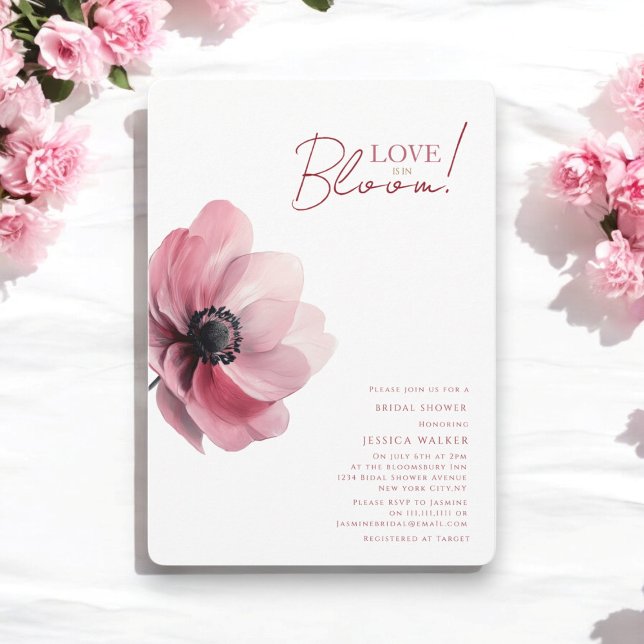 Convite O amor está no chá de panela floral mínimo (love is in bloom wedding bridal shower invitation in a simple luxury minimalistic design )