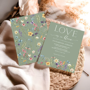 Convite O Amor Está No Chá de panela Verde Da Sage Floral