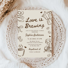 Convite O amor está preparando café Chá de noiva desenhado