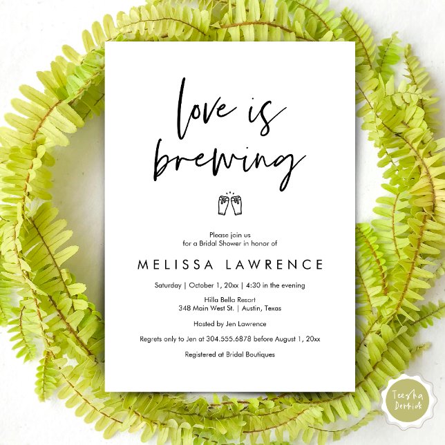 Convite O amor está se formando, Festa de Cerveja Chá de p (Love is brewing, Modern Elegance Bridal Shower Beer Party Invitation Card, PDF, in Black and White)