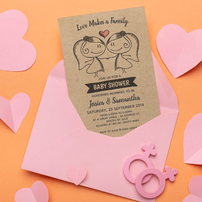 Convite O amor russo faz um Chá de fraldas lésbico familia ( Set the right mood for your baby shower celebration with this rustic baby shower invitation.)