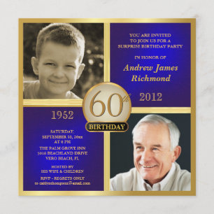 Convite O aniversário adulto Dourado azul convida Then-No