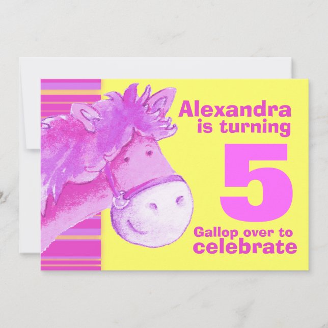 Convite O aniversário amarelo cor-de-rosa do 5o (Frente)