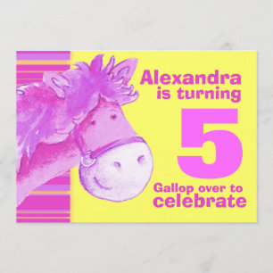 Convite O aniversário amarelo cor-de-rosa do 5o