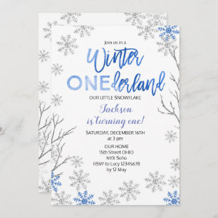 Convite O aniversário AZUL da neve de ONEderland do