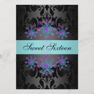 Convite O aniversário azul & roxo do floco de neve Sweet1