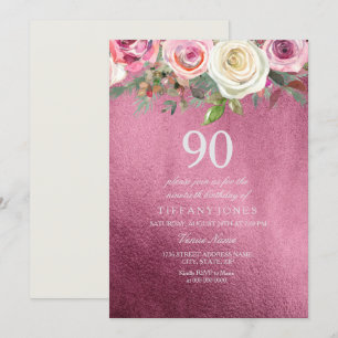 Convite O aniversário branco do 90 da folha de Borgonha d