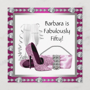 Convite O aniversário cor-de-rosa & preto da mulher dos