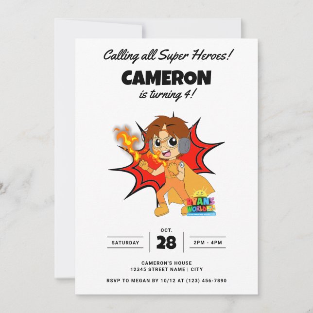 Convite O aniversário da banda desenhada do Ryan (Frente)