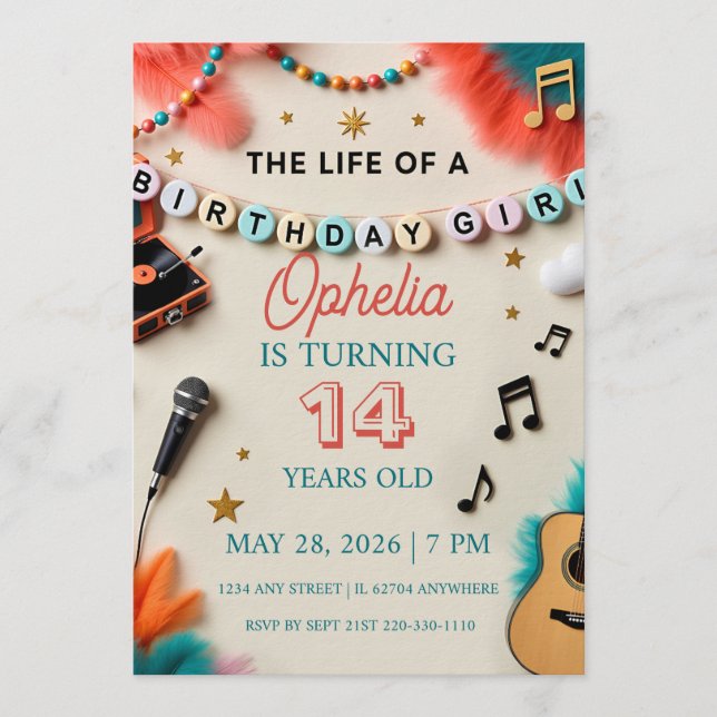 Convite O Aniversário de uma Garota Showgirl (Frente)