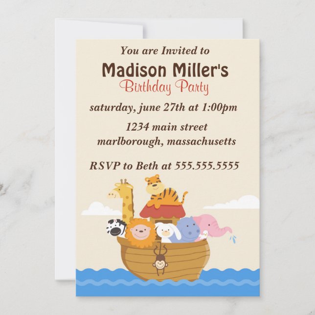 Convite O aniversário do arco de Noah convida (Frente)