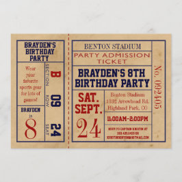 Convite O aniversário do bilhete dos esportes do vintage