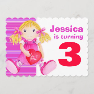 Convite O aniversário do rosa do aniversário de 3 anos d