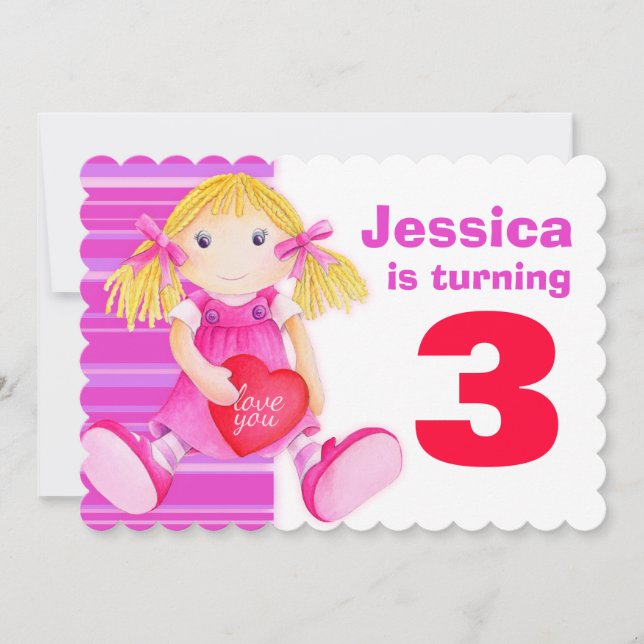 Convite O aniversário do rosa do aniversário de 3 anos da (Frente)