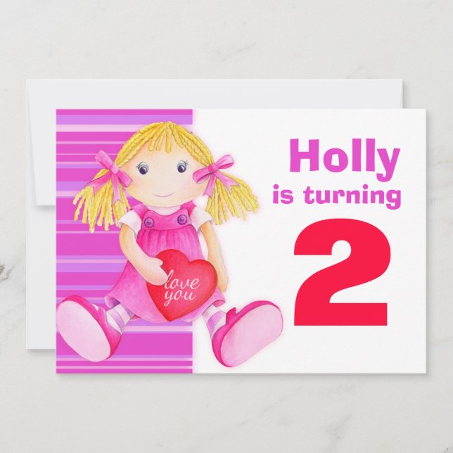 Convite O aniversário do rosa do segundo aniversário da (Frente)