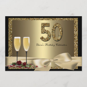 Convite O aniversário Dourado da mulher preta de Champagn
