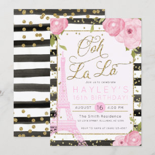 Convite O aniversário Dourado do preto da torre Eiffel de