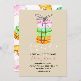 Convite O aniversário francês do macaron de Brown convida