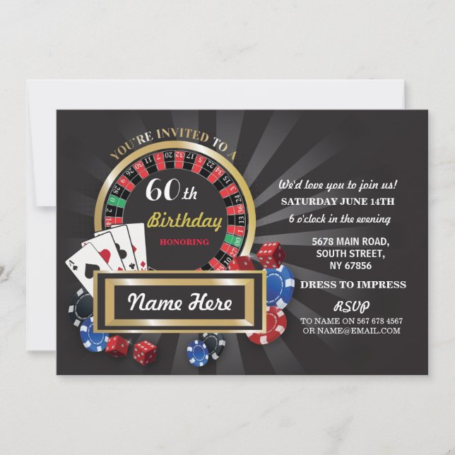 Convite O aniversário Las Vegas da noite do casino convida (Frente)