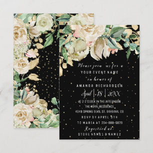 Convite O aniversário nupcial floresce a aguarela Dourado