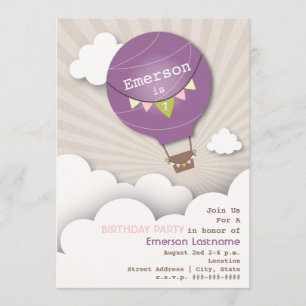 Convite O aniversário roxo dos miúdos do balão & das