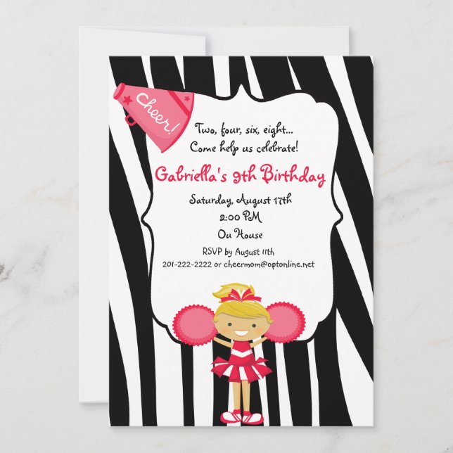 Convite O aniversário vermelho listrado zebra do (Frente)