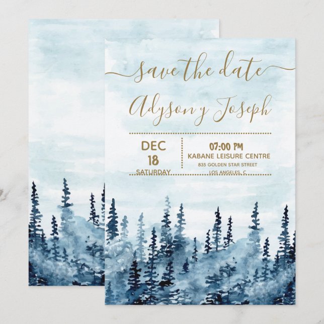 Convite O Aquarela Floresta Azul Save The Date (Frente/Verso)