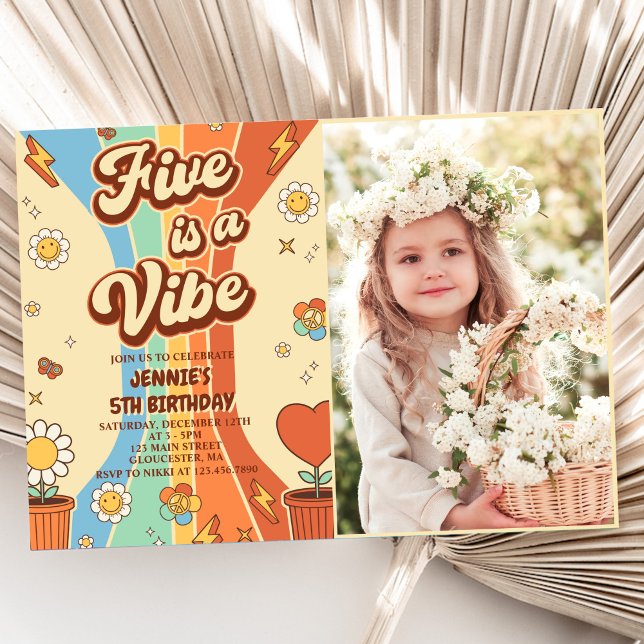 Convite O Arco-Íris 5 é um Aniversário do 5 Vibe Groovy (Criador carregado)