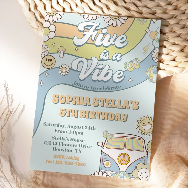 Convite O Arco-Íris 5 é um Aniversário do 5 Vibe Groovy (Criador carregado)