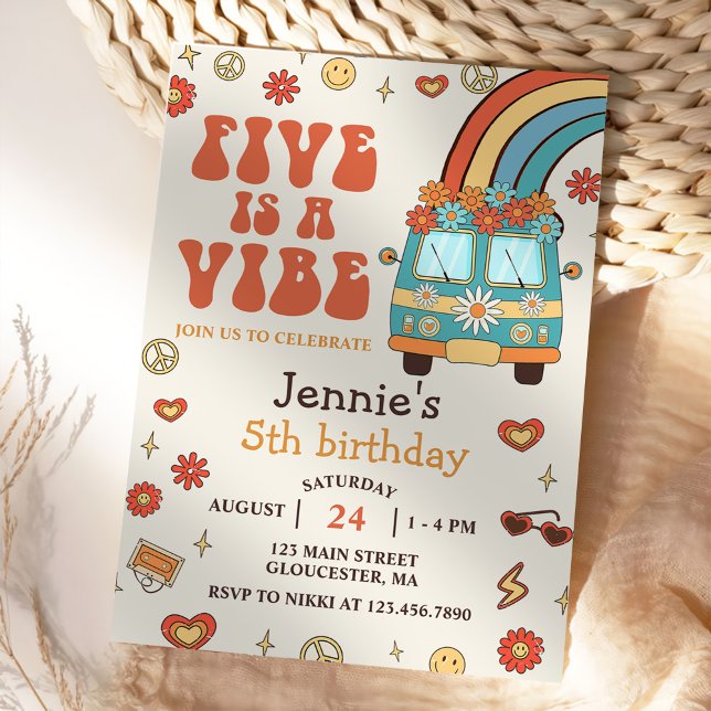 Convite O Arco-Íris 5 é um Aniversário do 5 Vibe Groovy (Criador carregado)