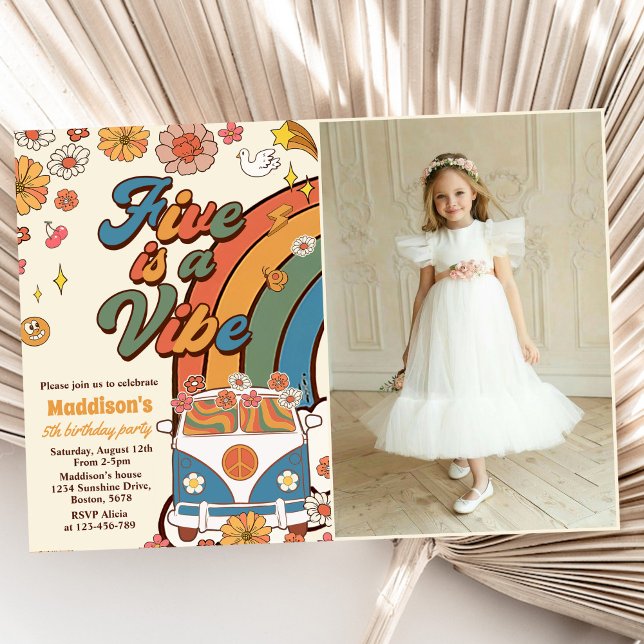 Convite O Arco-Íris 5 é um Aniversário do 5 Vibe Groovy (Criador carregado)