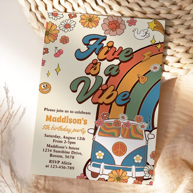 Convite O Arco-Íris 5 é um Aniversário do 5 Vibe Groovy (Criador carregado)