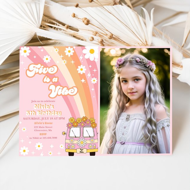 Convite O Arco-Íris 5 é um Aniversário do 5 Vibe Groovy (Criador carregado)