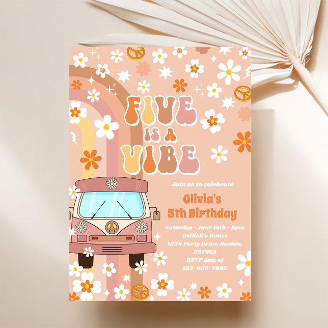 Convite O Arco-Íris 5 é um Aniversário do 5 Vibe Groovy (Criador carregado)