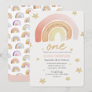 Convite O arco-íris rosa é a primeira Festa de aniversário