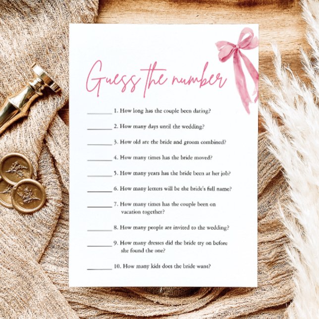 Convite O Arco Rosa Esmagador Supõe o Jogo do Chá de panel (Blush Pink Bow Guess the Number Bridal Shower Game)