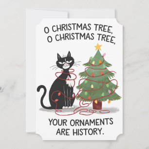 Convite O Árvore de Natal Seus Enfeites São História Gato